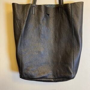 BORSE IN PELLE Italian Soft Black Pebbled Leather Shoulder Purse Bag 11x14x5